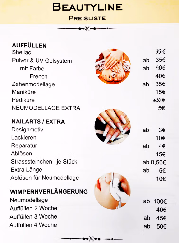 Service Preisliste von Beautyline21 in Echterdingen