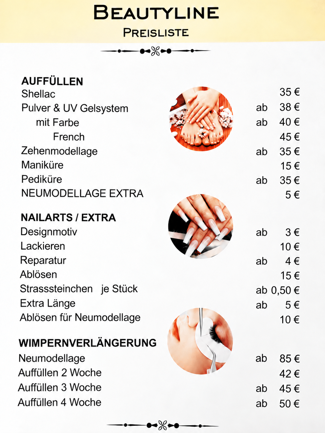 Preisliste der Behandlungen bei Beautyline21 in Echterdingen