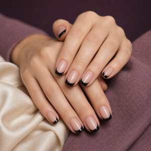 KI-Illustration – Nageldesign: Licorice French Nails